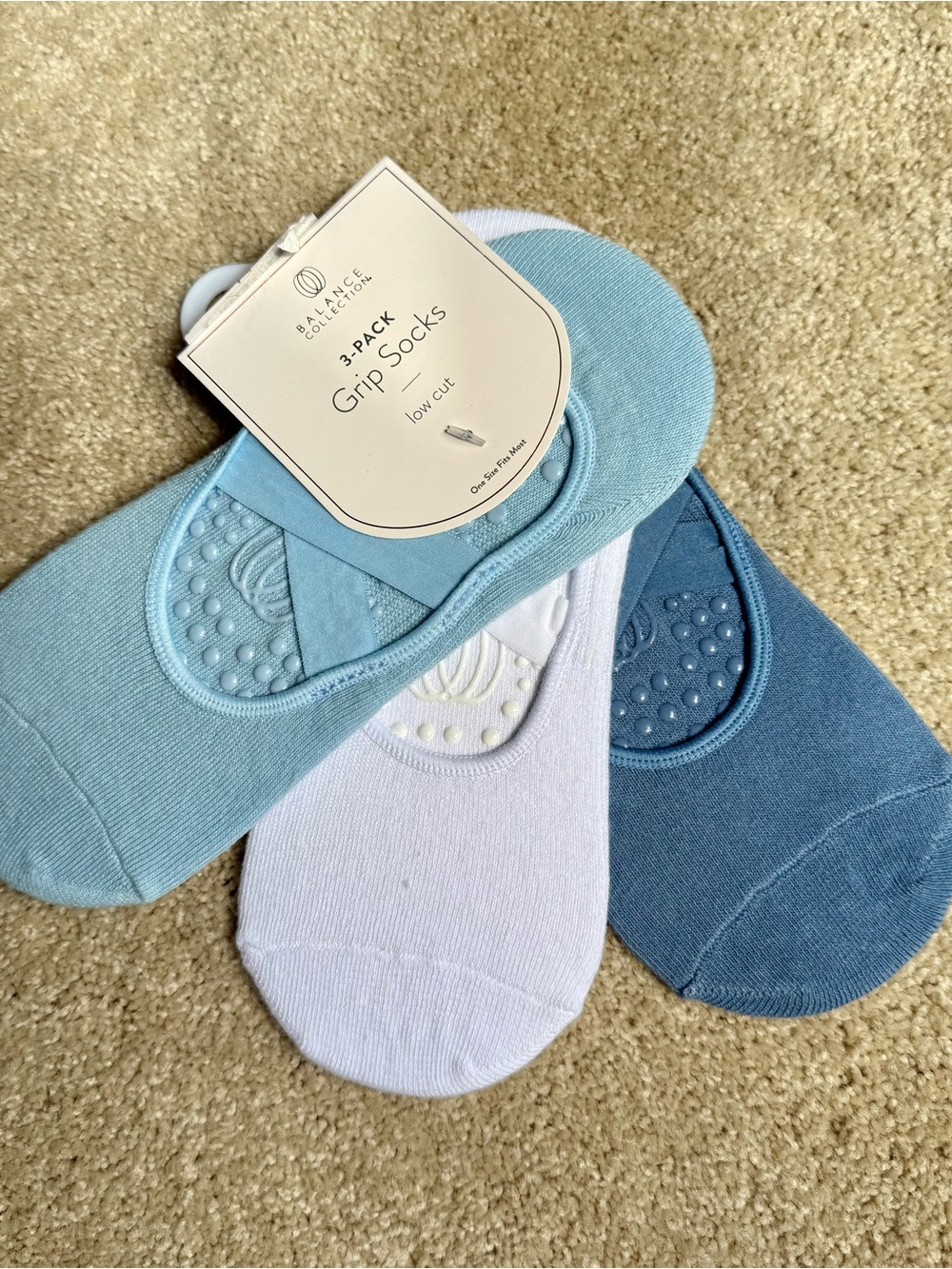 Balance Collection Non-Slip Grip Socks - Light Blue, White, Denim OS